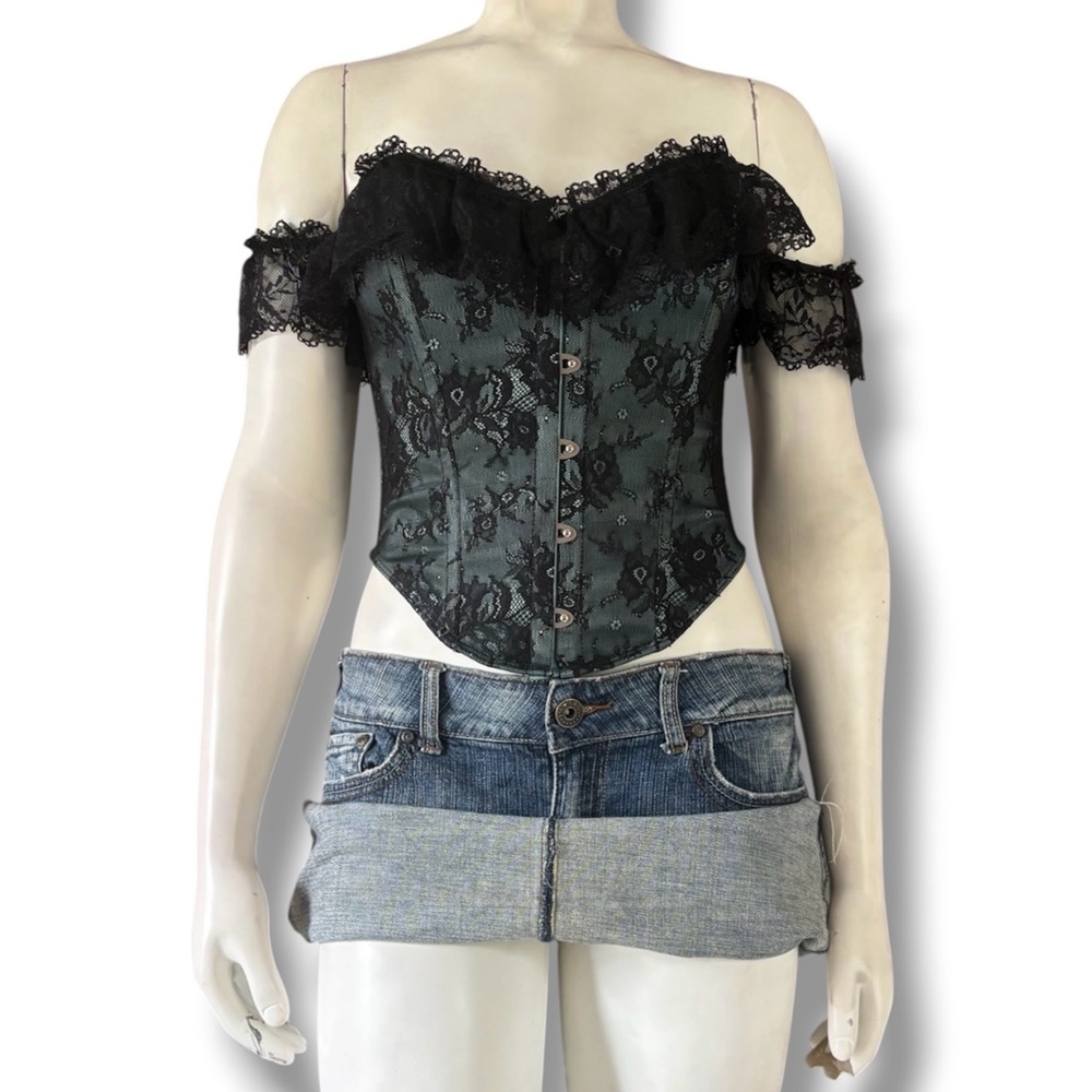 DollsKill | NWT’s Widow Blue Lace Frilly Cyber Y2K Goth Grunge Lace Up Corset